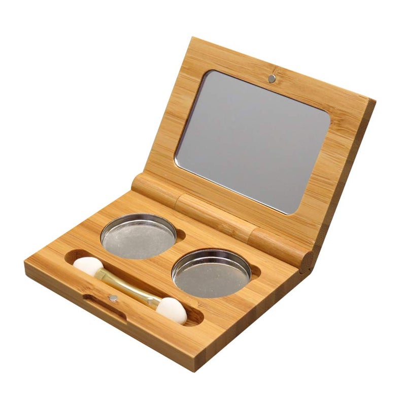 lasenersm 1 Piece Bamboo Empty Eye Shadow Case Box Double Grid Tinplate Palette Pans Bamboo Eyeshadow Case Magnetic Eyeshadow Palette Cosmetics Organizer Container with Makeup Brush for Eye Shadow Blush Powder - Image 1
